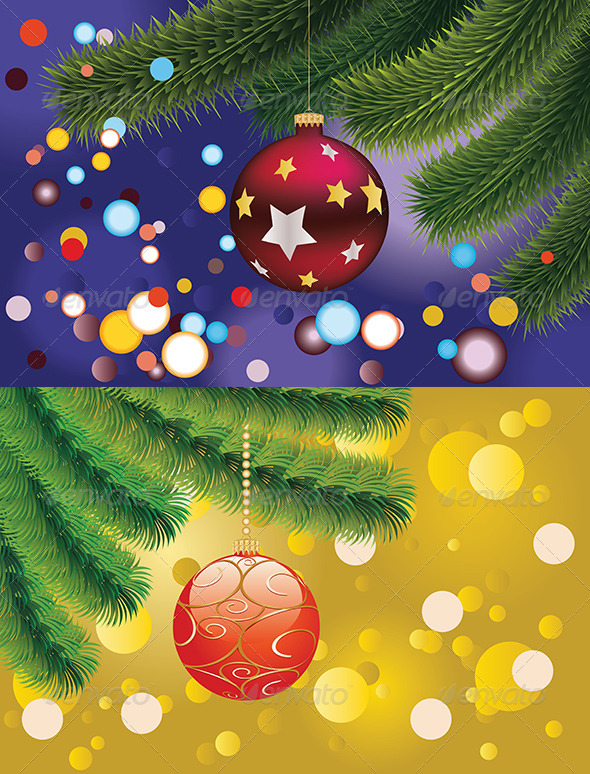 Red Christmas Ball on Branch Red Christmas Ball on Branch