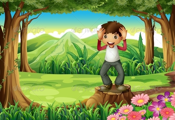 Forest Landscape with Smiling Boy Forest Landscape with Smiling Boy