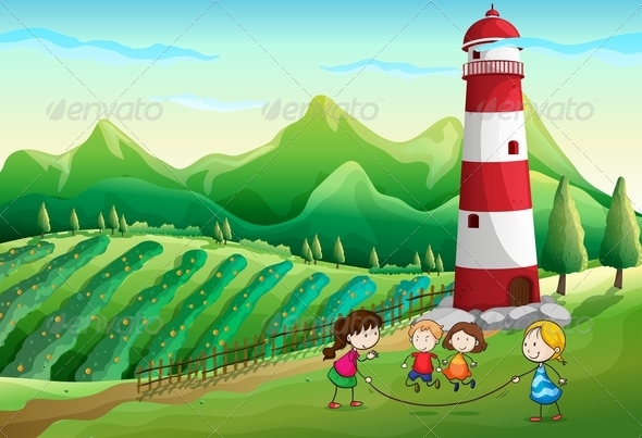 Kids Playing at the Farm with a Tower Kids Playing at the Farm with a Tower