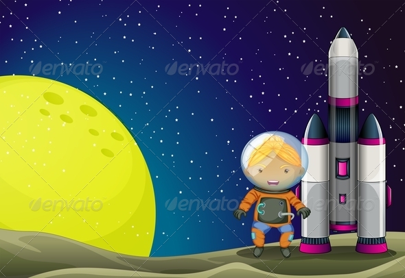 Astronaut Standing Beside a Rocket