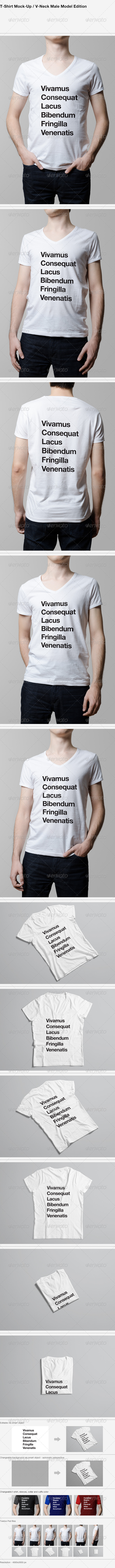 T-Shirt Mock-Up V-Neck Male Model Edition T-Shirt Mock-Up V-Neck Male Model Edition