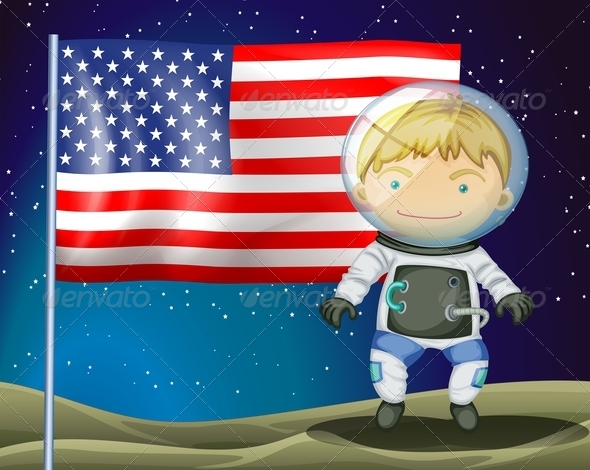 An Explorer Beside the Flag of America