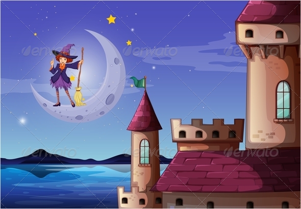 Witch and Broomstick Castle Scene Witch and Broomstick Castle Scene