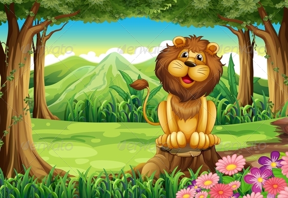 A Smiling King Lion above the Stump A Smiling King Lion above the Stump