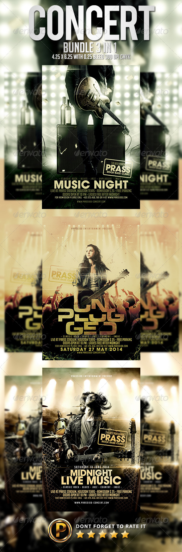 Concert Flyer Template - Bundle 3 in 1 - Concerts Events