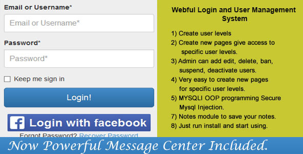 PHP Login & User Management with message center PHP Login & User Management with message center