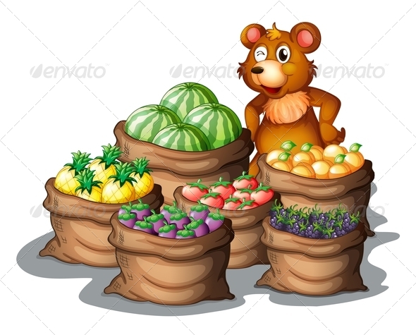 Bear with Sacks of Fruits