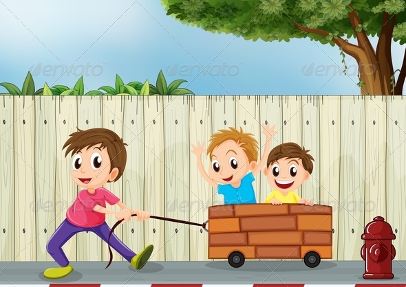 GraphicRiver Kids playing by a Wooden Fence 7959482 GraphicRiver Kids playing by a Wooden Fence 7959482