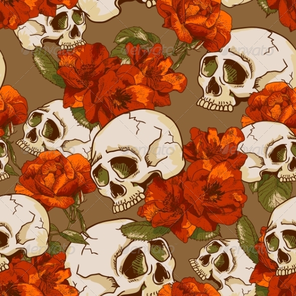 Skull and Flowers Seamless Background Skull and Flowers Seamless Background
