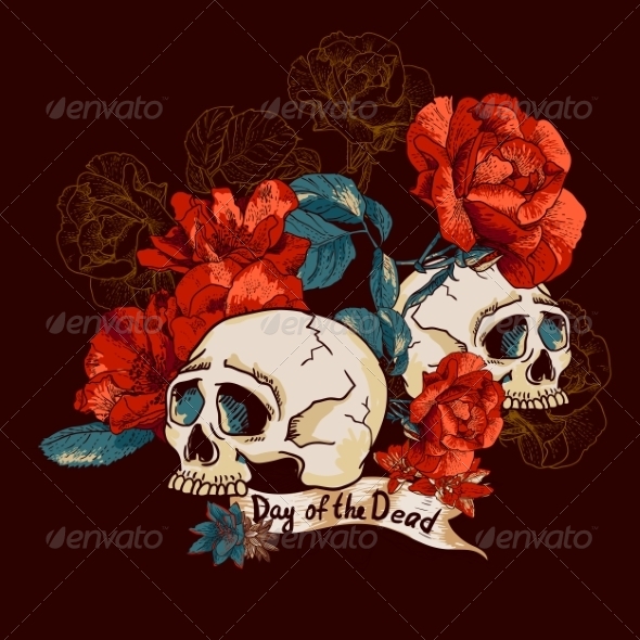 Skull and Flowers Day of The Dead Skull and Flowers Day of The Dead