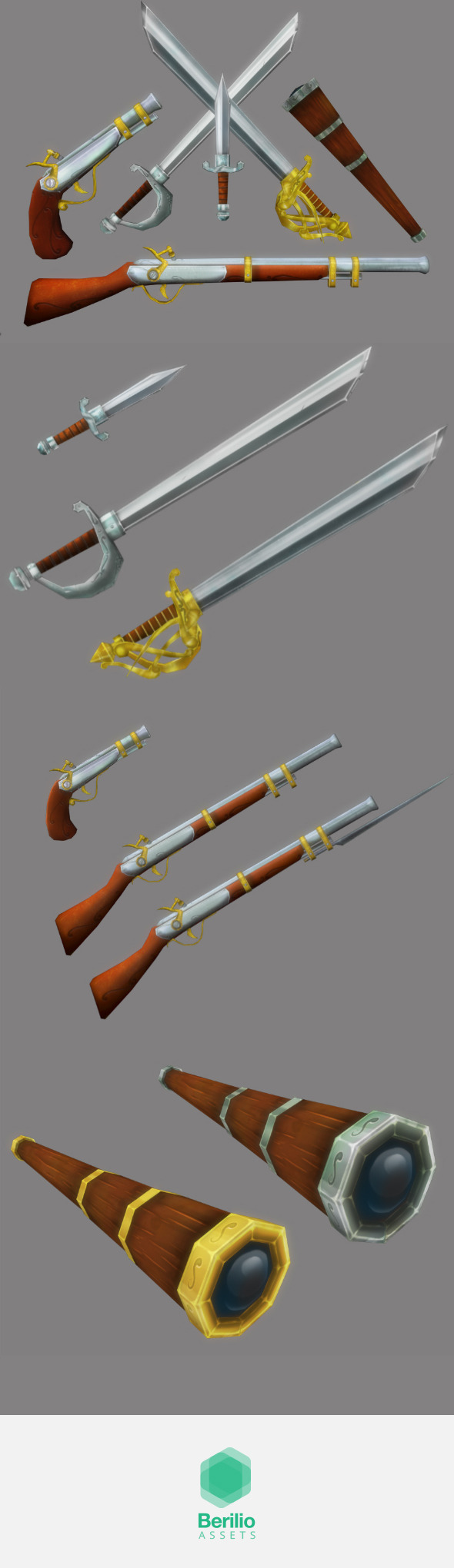 Low Poly Cartoonish Pirate Weapons Kit Low Poly Cartoonish Pirate Weapons Kit