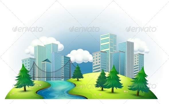 GraphicRiver Tall Buildings on an Island with a River and Pines 7970527 GraphicRiver Tall Buildings on an Island with a River and Pines 7970527