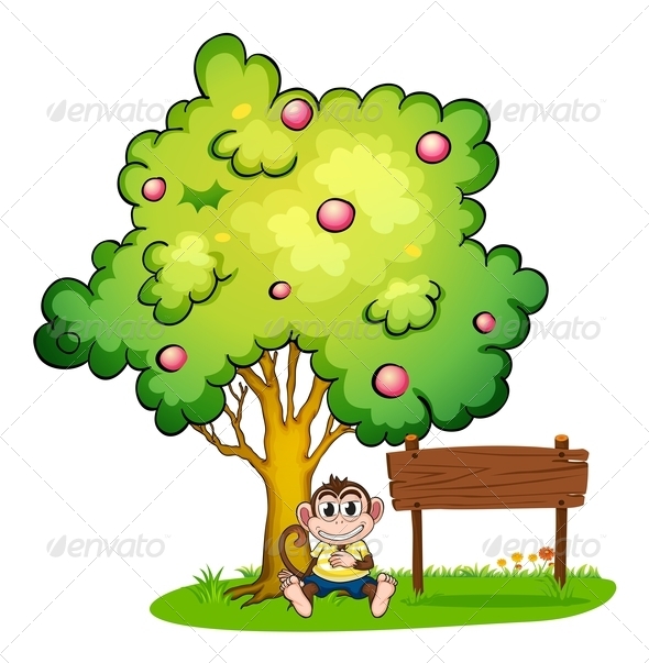 Monkey Under a Tree Beside an Empty Sign Monkey Under a Tree Beside an Empty Sign