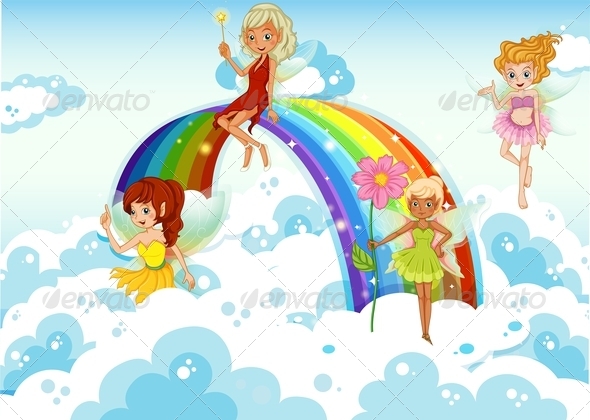 Fairies Above the Sky Near a Rrainbow