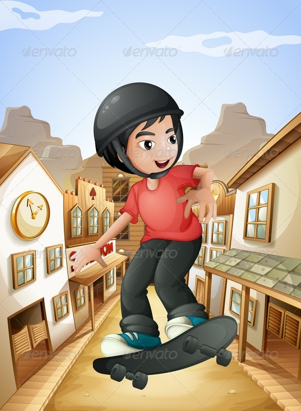 GraphicRiver Boy Skateboarding with Saloon Bar Background 7978904 GraphicRiver Boy Skateboarding with Saloon Bar Background 7978904