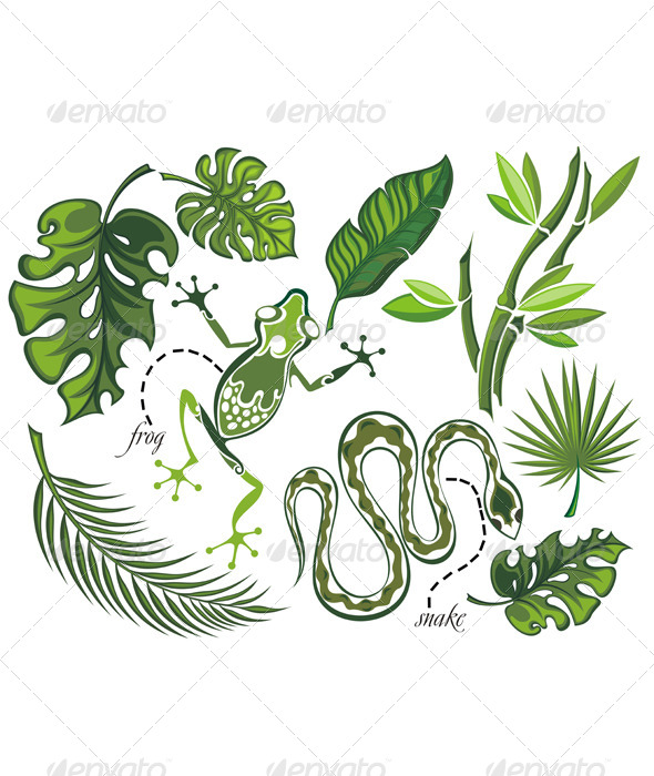 GraphicRiver Set of Tropical Leaves and Reptiles 7985815 GraphicRiver Set of Tropical Leaves and Reptiles 7985815