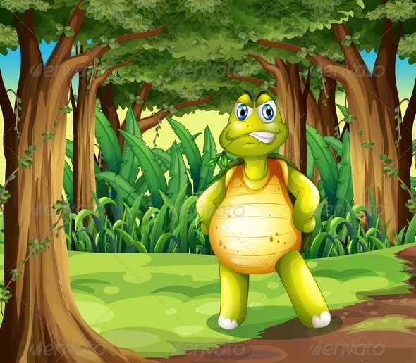 A Forest with a Turtle Standing in the Middle A Forest with a Turtle Standing in the Middle