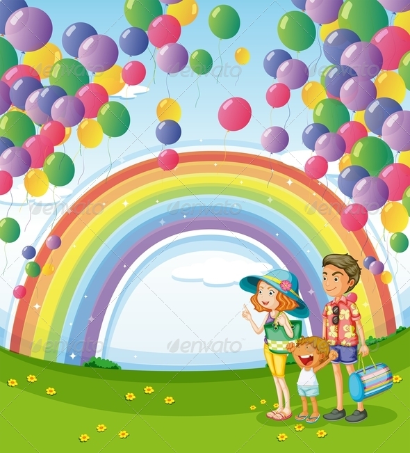 GraphicRiver A Family Strolling with a Rainbow and Floating Balloons 7988939 GraphicRiver A Family Strolling with a Rainbow and Floating Balloons 7988939