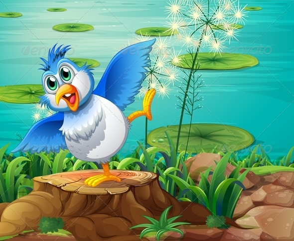 GraphicRiver A Colorful Bird Above the Stump Near the Pond 7988973 GraphicRiver A Colorful Bird Above the Stump Near the Pond 7988973