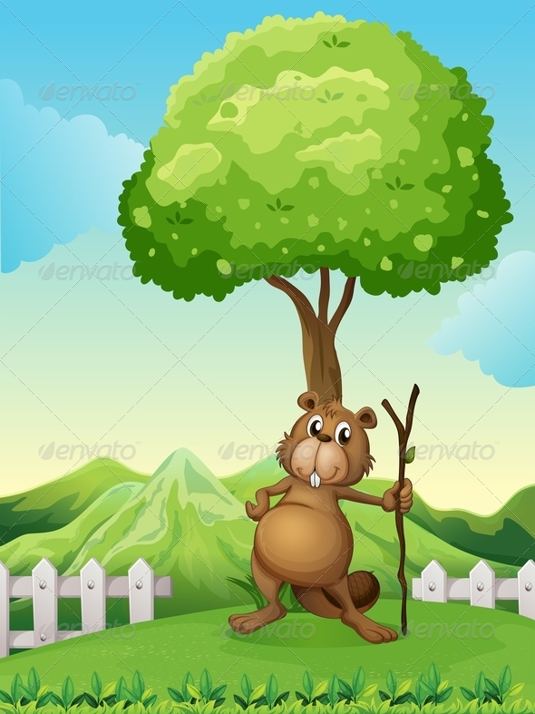 GraphicRiver Beaver with Stick Under Tree 7989134 GraphicRiver Beaver with Stick Under Tree 7989134