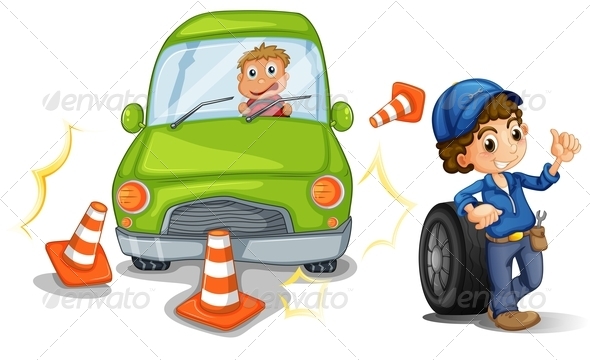 A Car Bumping the Traffic Cones A Car Bumping the Traffic Cones