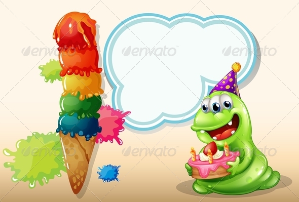 GraphicRiver A Happy Monster Holding a Cake Near the Big Icecream 7989342 GraphicRiver A Happy Monster Holding a Cake Near the Big Icecream 7989342