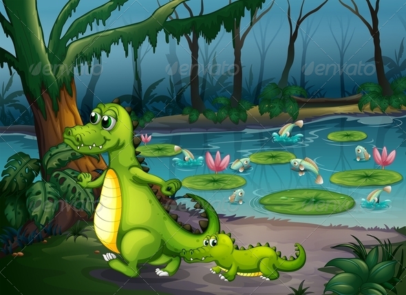 GraphicRiver Pond with Crocodiles and Fishes 7989369 GraphicRiver Pond with Crocodiles and Fishes 7989369