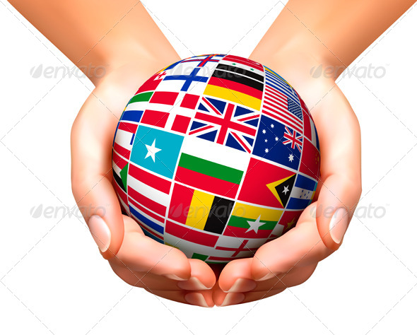 Flags of the World in Globe and Hands