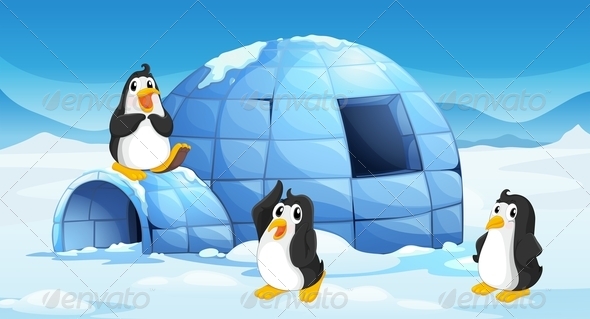 GraphicRiver Three Penguins Near an Igloo 7995459 GraphicRiver Three Penguins Near an Igloo 7995459