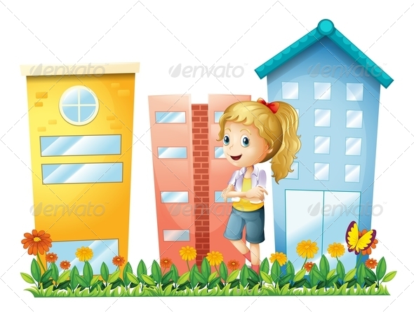 GraphicRiver Girl in front of Buildings with Garden 7996705 GraphicRiver Girl in front of Buildings with Garden 7996705