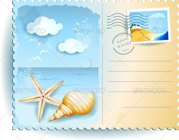 GraphicRiver Seascape with Shells Postcard 7996748 GraphicRiver Seascape with Shells Postcard 7996748