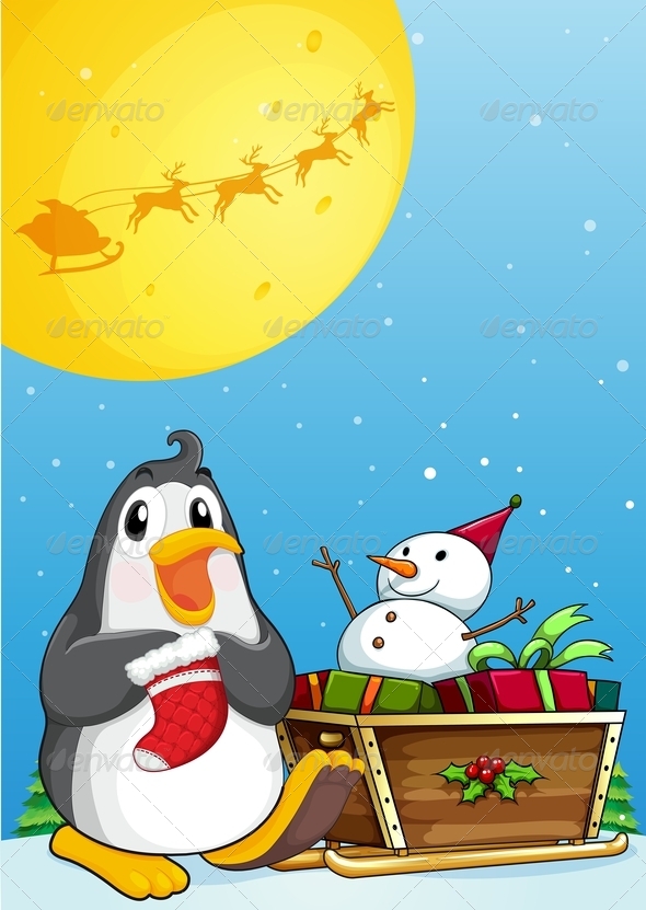 GraphicRiver Penguin with Sleigh and Snowman 7996915 GraphicRiver Penguin with Sleigh and Snowman 7996915