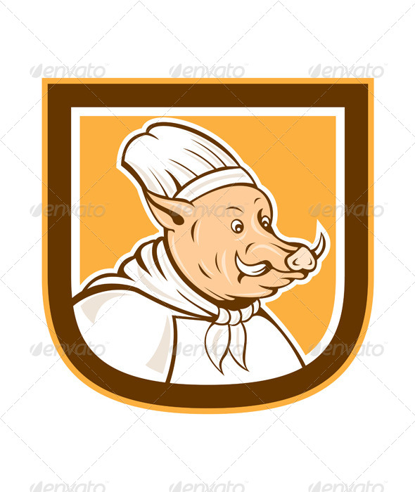 Boar Chef Cook Shield Cartoon Boar Chef Cook Shield Cartoon