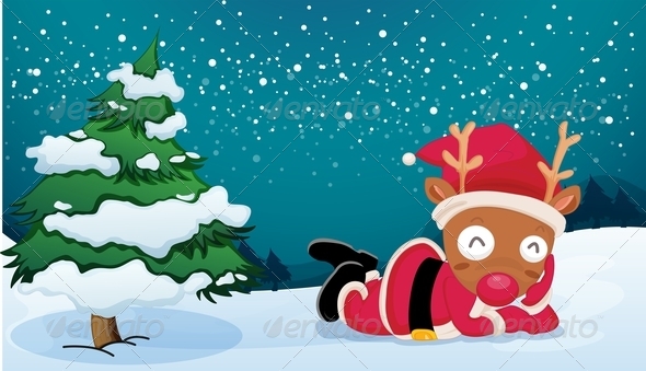 GraphicRiver Santa s Reindeer Near Pine Tree 8002327 GraphicRiver Santa s Reindeer Near Pine Tree 8002327
