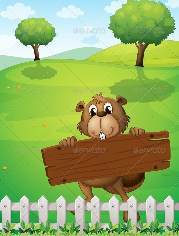 GraphicRiver Beaver with Empty Wooden Board 8002362 GraphicRiver Beaver with Empty Wooden Board 8002362