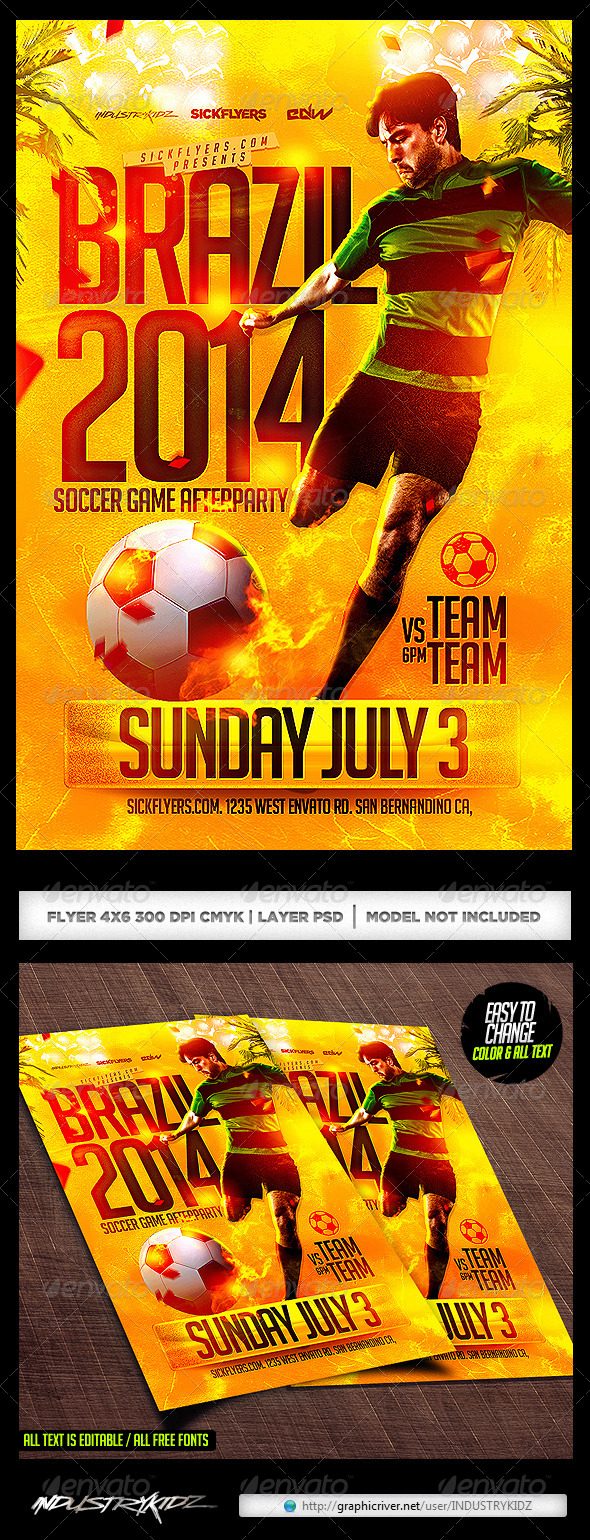 Brazil Soccer Cup Flyer Template PSD - Sports Events