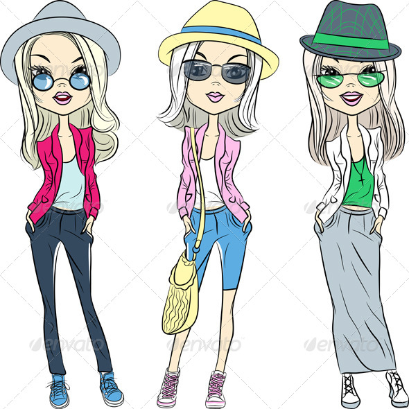 GraphicRiver Fashion Hipster Girls in Hats and Glasses 8009525 GraphicRiver Fashion Hipster Girls in Hats and Glasses 8009525