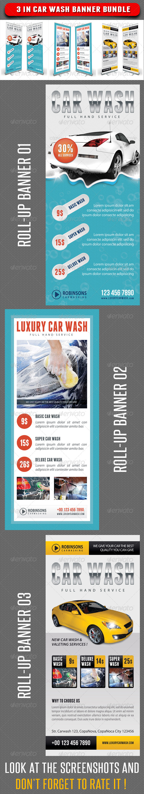 GraphicRiver 3 in 1 Car Wash Rollup Banner Bundle 01 8010601 GraphicRiver 3 in 1 Car Wash Rollup Banner Bundle 01 8010601
