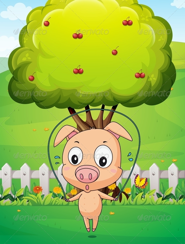 Pig Skipping Rope in the Yard Pig Skipping Rope in the Yard