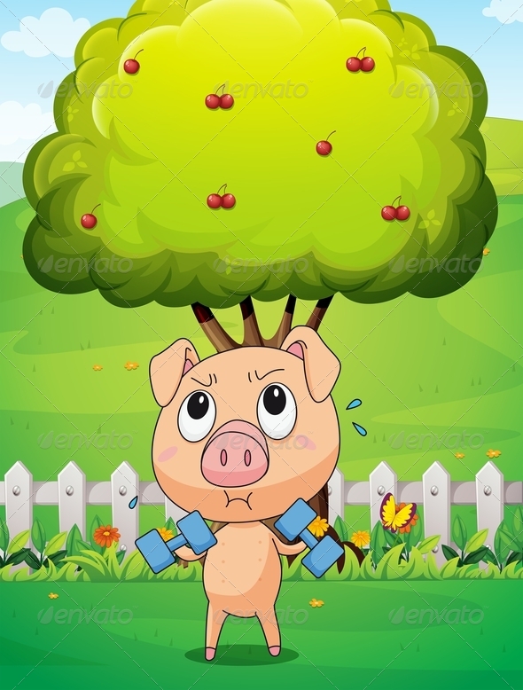 GraphicRiver Pig Exercising Under Cherry Tree 8013075 GraphicRiver Pig Exercising Under Cherry Tree 8013075