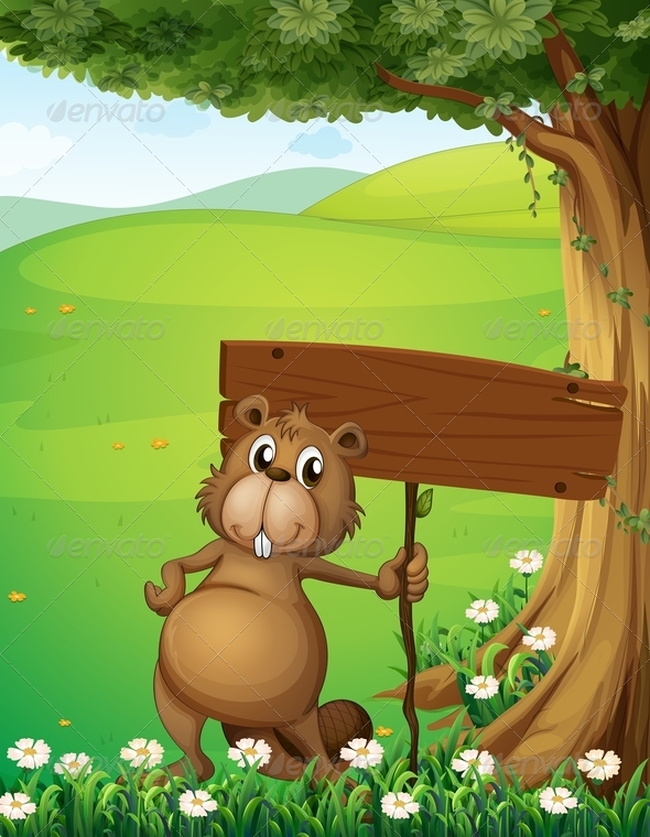 GraphicRiver Beaver Holding Empty Sign 8013376 GraphicRiver Beaver Holding Empty Sign 8013376
