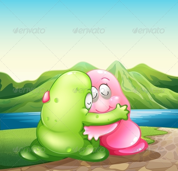 GraphicRiver Green and Pink Monster Hugging 8013596 GraphicRiver Green and Pink Monster Hugging 8013596