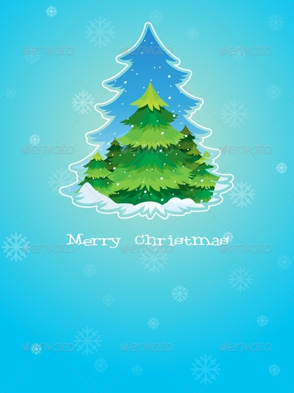Blue Christmas Card Template with a Pine Tree Blue Christmas Card Template with a Pine Tree