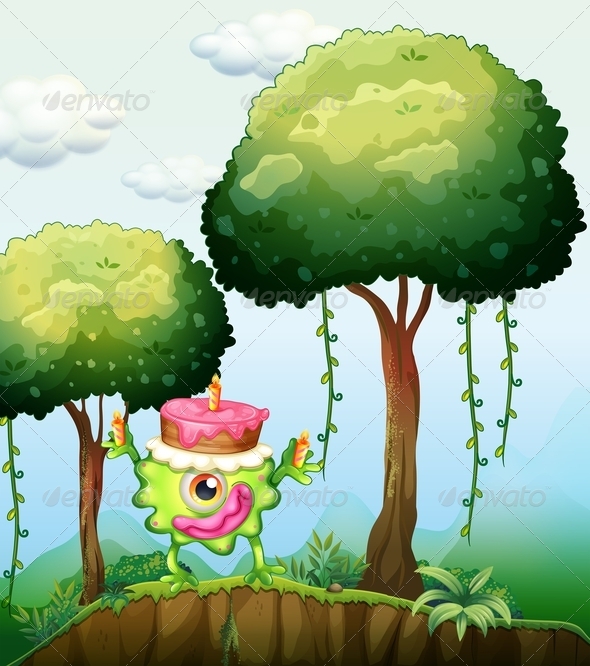 Monster with Cake by the Trees Monster with Cake by the Trees