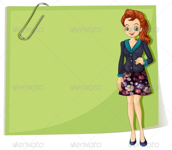 Young Businesswoman with Empty Note (Borders)