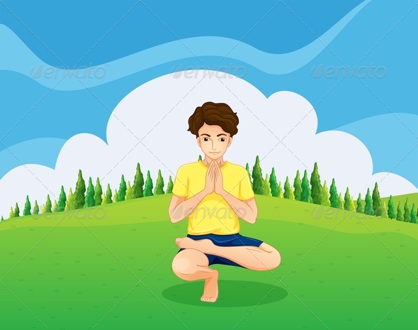 Young Man doing Yoga in the Park (People)