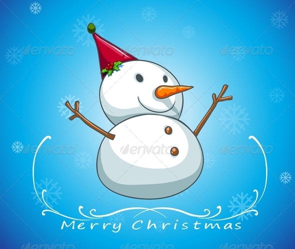 Blue Christmas Card with Snowman