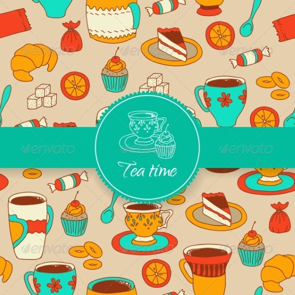GraphicRiver Concept of Tea Time Sticker Stuff 8015040 GraphicRiver Concept of Tea Time Sticker Stuff 8015040