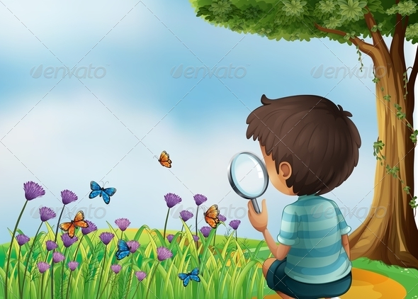 GraphicRiver Boy with Magnifying Glass and Butterflies 8015414 GraphicRiver Boy with Magnifying Glass and Butterflies 8015414