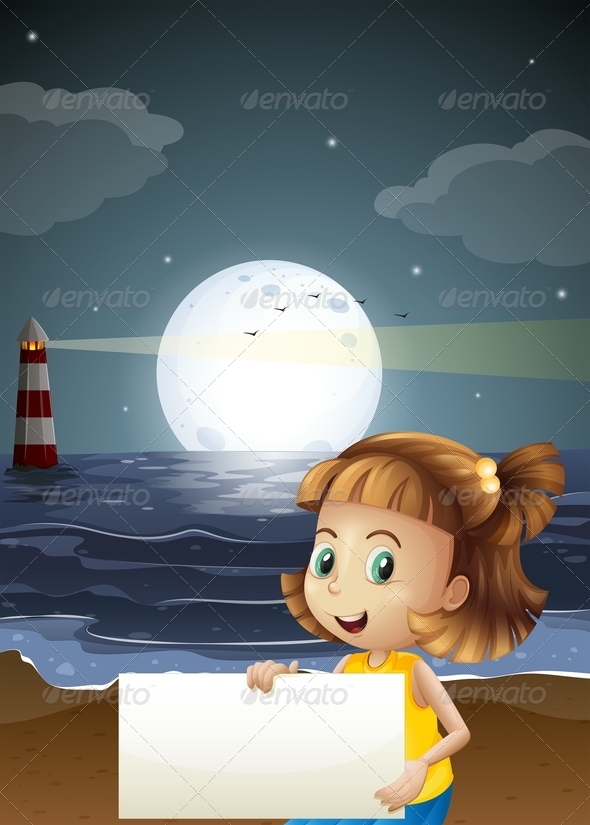 Night Scene with Girl at the Sea Night Scene with Girl at the Sea